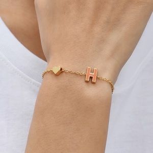 NEW 18K Gold Plated Letter Heart Charm Initial Letter Bracelet - H